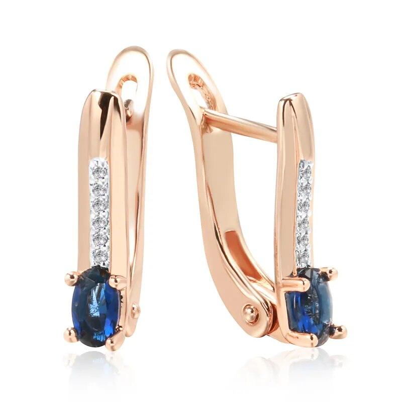 Luxury 585 Rose Gold Blue Natural Stone Vintage Earrings - L & M Kee, LLC