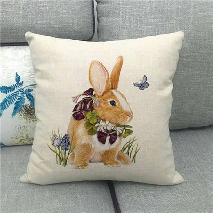 Spring Easter Decorative Cushion Cover 18x18in Pillow Covers Farmhouse Home Decor Cushion Case Eggs Bunny Linen Throw Pillowcase - L & M Kee, LLC