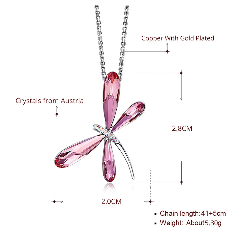 Cute Blue Purple Dragonfly Pendant Necklace Real Crystals From Austria Silver Color Chain Collars Luxury Jewelry For Girls Women
