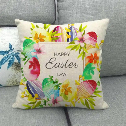 Spring Easter Decorative Cushion Cover 18x18in Pillow Covers Farmhouse Home Decor Cushion Case Eggs Bunny Linen Throw Pillowcase - L & M Kee, LLC