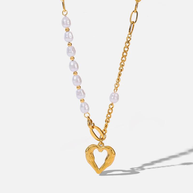 Stainless Steel Heart Pendant Necklace with Pearls - L & M Kee, LLC