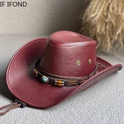 Faux Leather Western Cowboy / Cowgirl Hat - L & M Kee, LLC