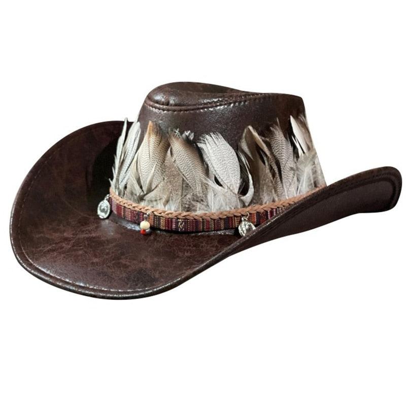 Feather Decor Faux Leather Hat - L & M Kee, LLC