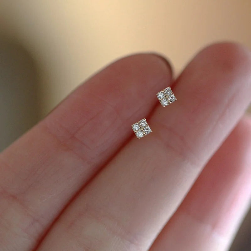 925 Silver Needle Simple Small Stud Earrings Round Cubic Zirconia Minimalist Stud Earrings Gift for Her