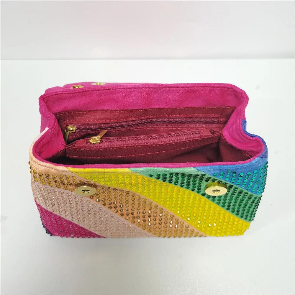Rainbow Suede Women's Purse Jointing Colorful Cross Body Bag - L & M Kee, LLC