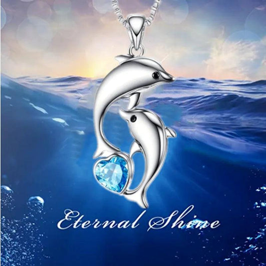 Fashion Couple Dolphin Necklace Luxury Animal Jewelry Dolphin Pendant Necklaces for Women Wedding Engagement Anniversary Gift - L & M Kee, LLC