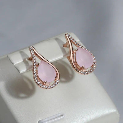 Waterdrop Pink Zircon Earrings - L & M Kee, LLC