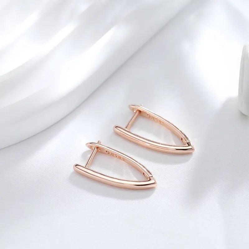 585 Rose Gold Glossy V Shape Dangle Earrings - L & M Kee, LLC