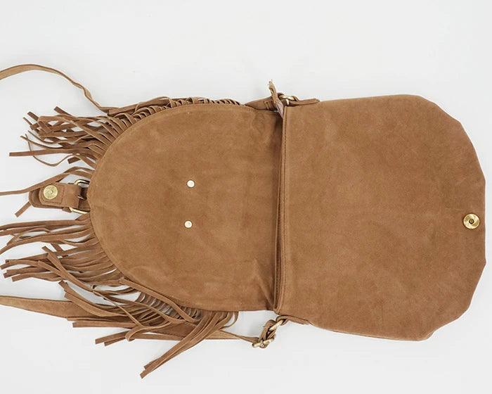 Fringed Messenger Bag Faux Suede Fringe Crossbody Bag - L & M Kee, LLC