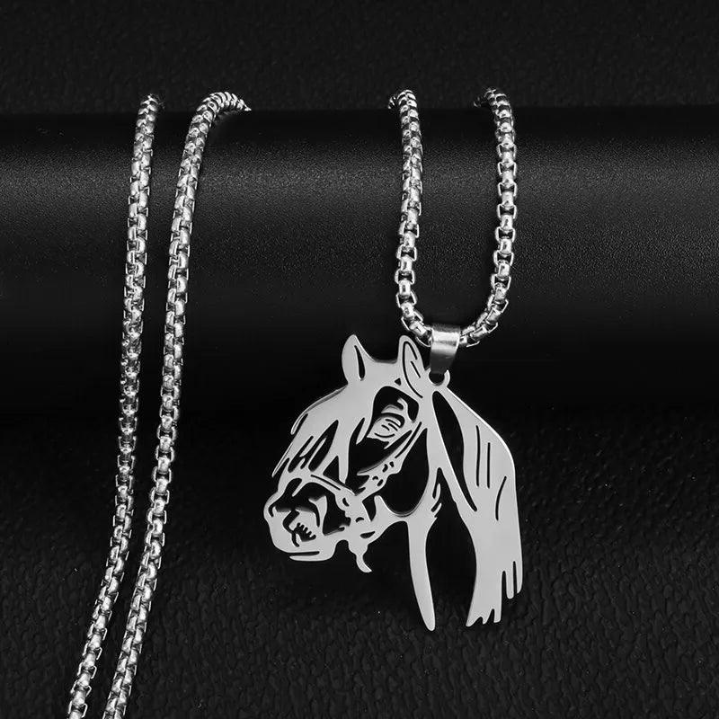 Hip Hop Ice Out Golden Horse Head Pendant Horseshoe Necklace for Men Personality Charm Fashion Rock Party Jewelry - L & M Kee, LLC