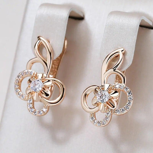 Kinel Trend Cute Hollow Flower 585 Rose Gold Color Natural Zircon Drop Earrings for Women Creative Fashion Girls Daily Jewelry - L & M Kee, LLC