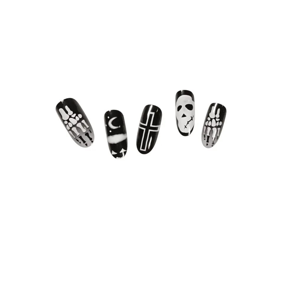 24Pcs Halloween Round Almond Collection Wearing Fake Nails Art Finished Press on Nail Tips Artificial Full Coverage False Nails-L & M Kee, LLC