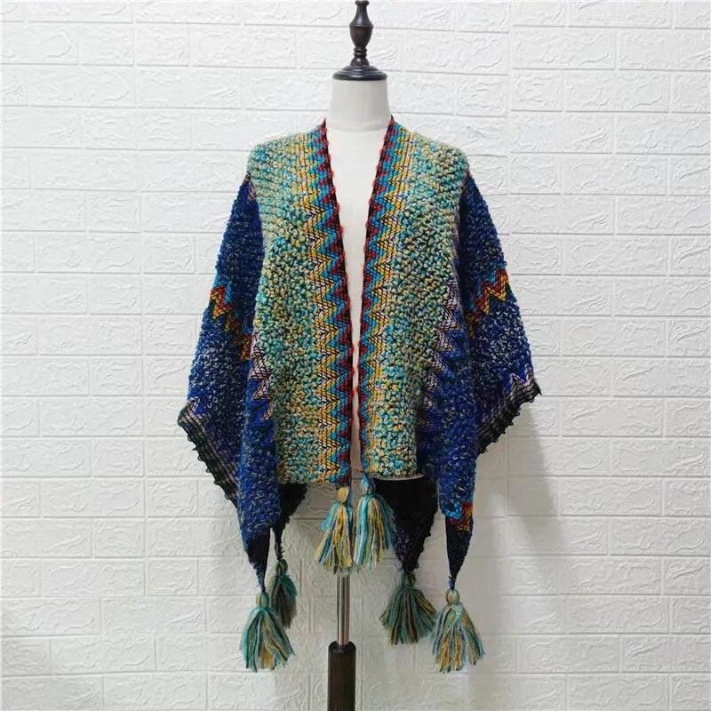 Knitted Poncho Tassel Cloak - L & M Kee, LLC