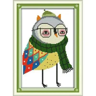 Joy Sunday Cute Owl Cross Stitch 11ct Printed Aida Fabric 14ct Counted Cross Canvas Embroidery DMC Floss Kit DIY Christmas gift - L & M Kee, LLC