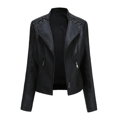 Lace-up Leather Zip-up Jacket - L & M Kee, LLC