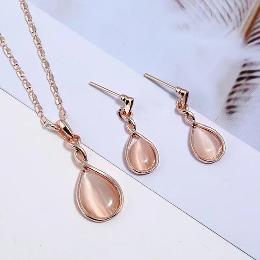 Luxury Fashion Water Drop Opal Jewelry Set for Women Pendant Necklace Dangle Earrings Set Party Wedding Valentine's Day Gift - L & M Kee, LLC