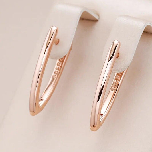 585 Rose Gold Glossy V Shape Dangle Earrings-L & M Kee, LLC