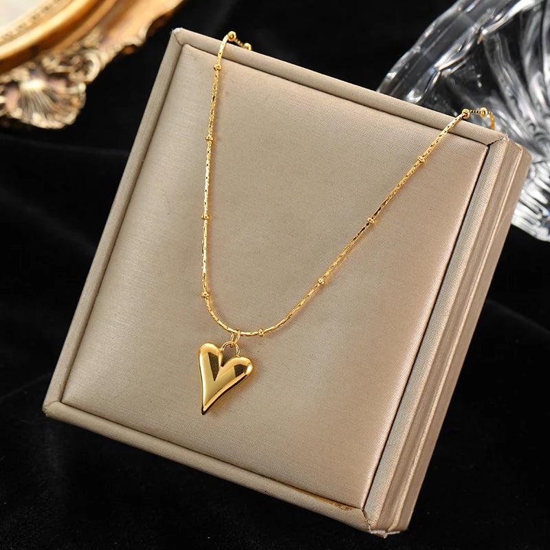 Gold Color Heart Pendant Necklace - L & M Kee, LLC