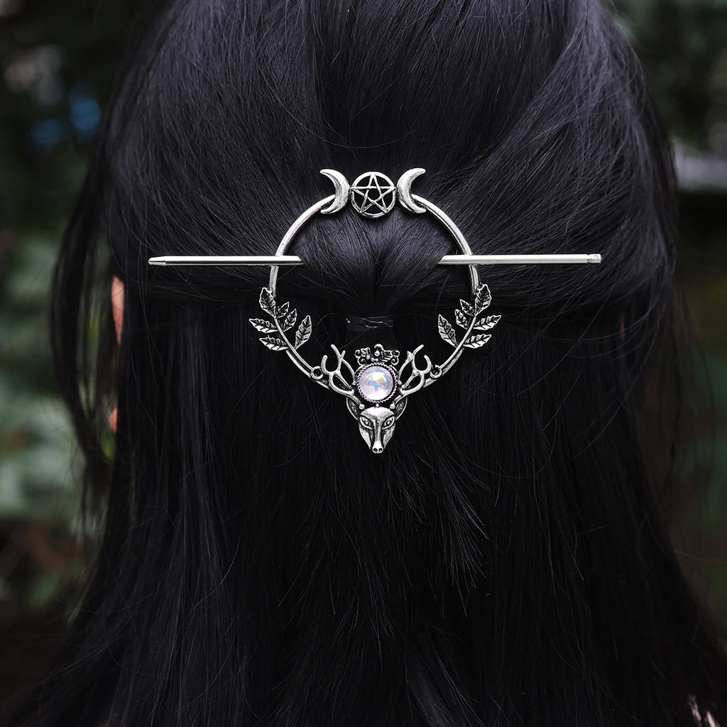 Witch Woodland Goddess Crescent Moon Dragonfly Hairstick Fairy Moon Dragonfly Insect Hair Barrette Hairclip For women Wicca