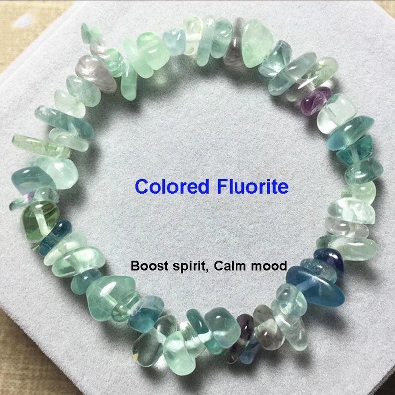 Natural Crystal Bracelet Irregular Stone Bracelet Beads Chip Jewelry Amethyst Aquamarine Rose Quartz Wristband Bangles for Women - L & M Kee, LLC