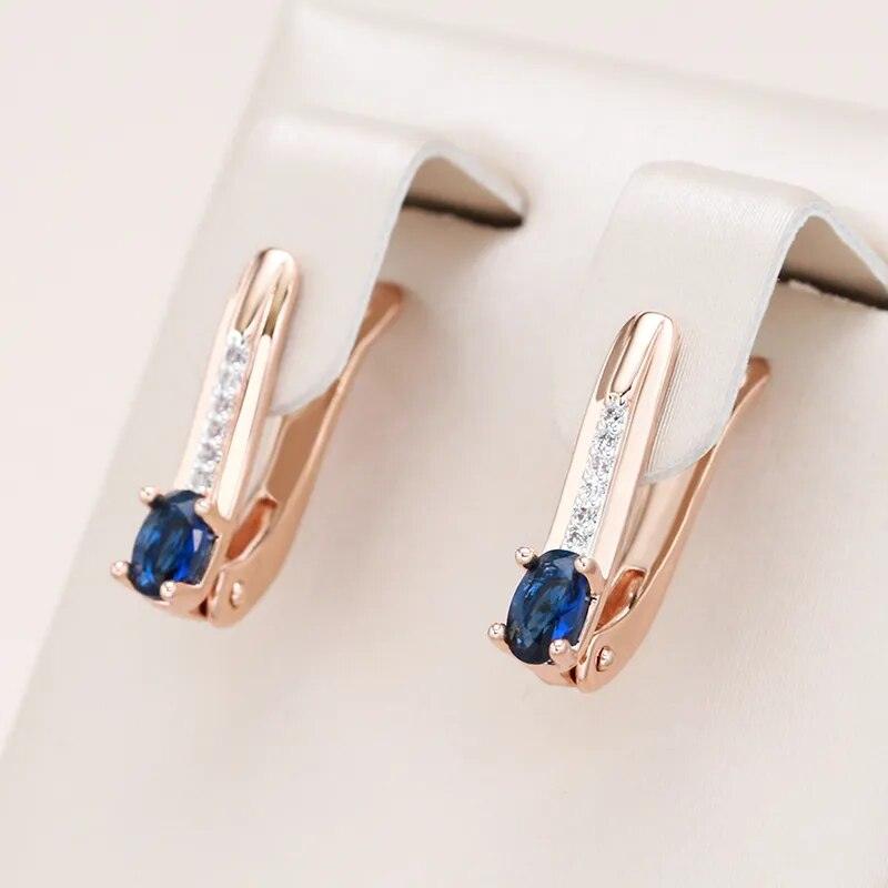 Luxury 585 Rose Gold Blue Natural Stone Vintage Earrings - L & M Kee, LLC