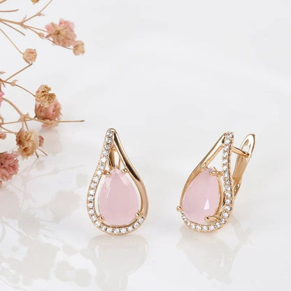 Waterdrop Pink Zircon Earrings - L & M Kee, LLC