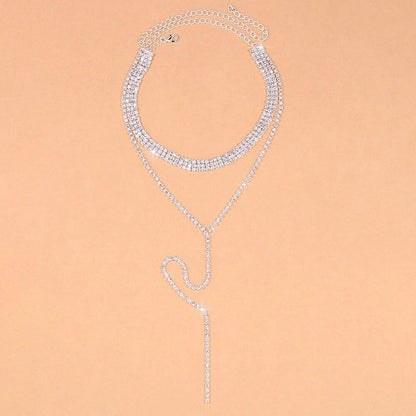 Simple Rhinestone Long Tassel Choker Necklace - L & M Kee, LLC