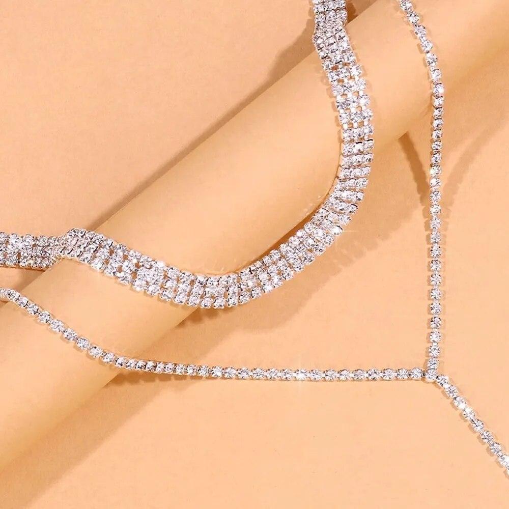 Simple Rhinestone Long Tassel Choker Necklace - L & M Kee, LLC