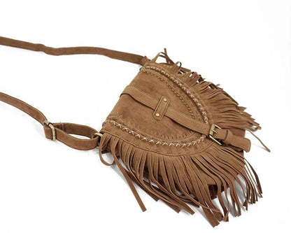 Fringed Messenger Bag Faux Suede Fringe Crossbody Bag - L & M Kee, LLC