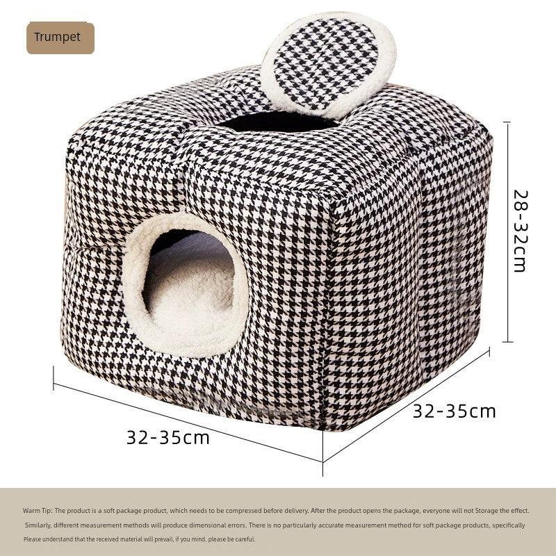 Cat Nest Winter Warm Semi-Closed Sense of Security Removable and Washable Internet Celebrity Cat House Sleeping Nest All Year Round Neutral Bed - L & M Kee, LLC