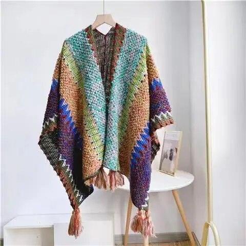 Knitted Poncho Tassel Cloak - L & M Kee, LLC