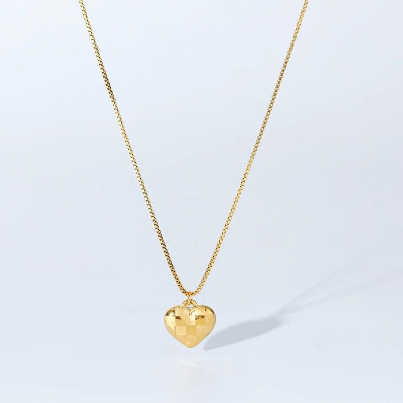 Sweet Checked Pattern Heart Pendant Necklace - L & M Kee, LLC