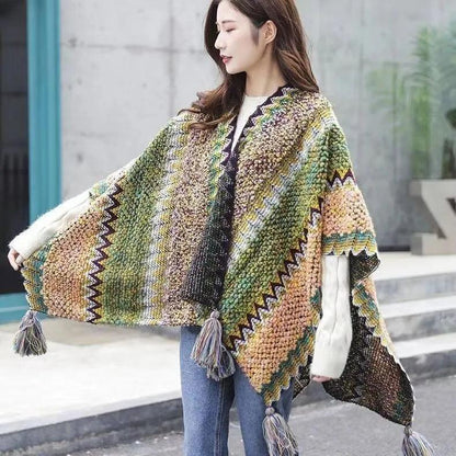 Knitted Poncho Tassel Cloak - L & M Kee, LLC