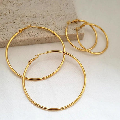 24K Yellow Gold Large Hoop Earrings - L & M Kee, LLC