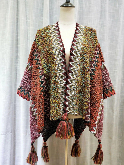 Knitted Poncho Tassel Cloak - L & M Kee, LLC