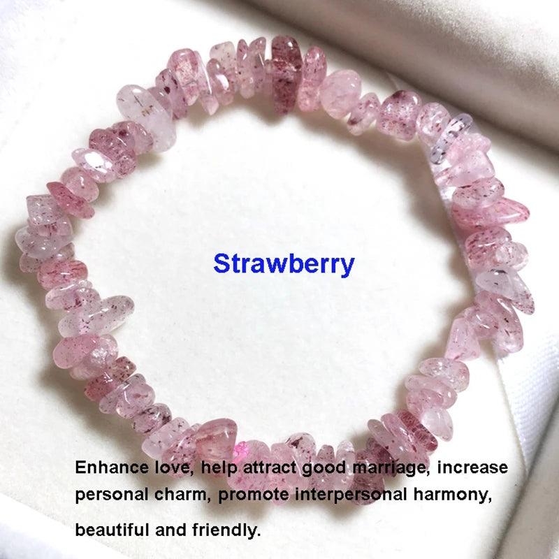 Natural Crystal Bracelet Irregular Stone Bracelet Beads Chip Jewelry Amethyst Aquamarine Rose Quartz Wristband Bangles for Women - L & M Kee, LLC