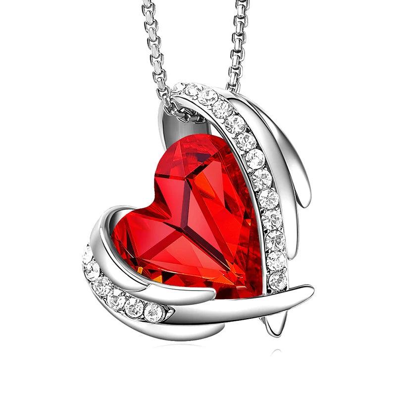 Angel Wings Love Heart Pendant Necklace - L & M Kee, LLC