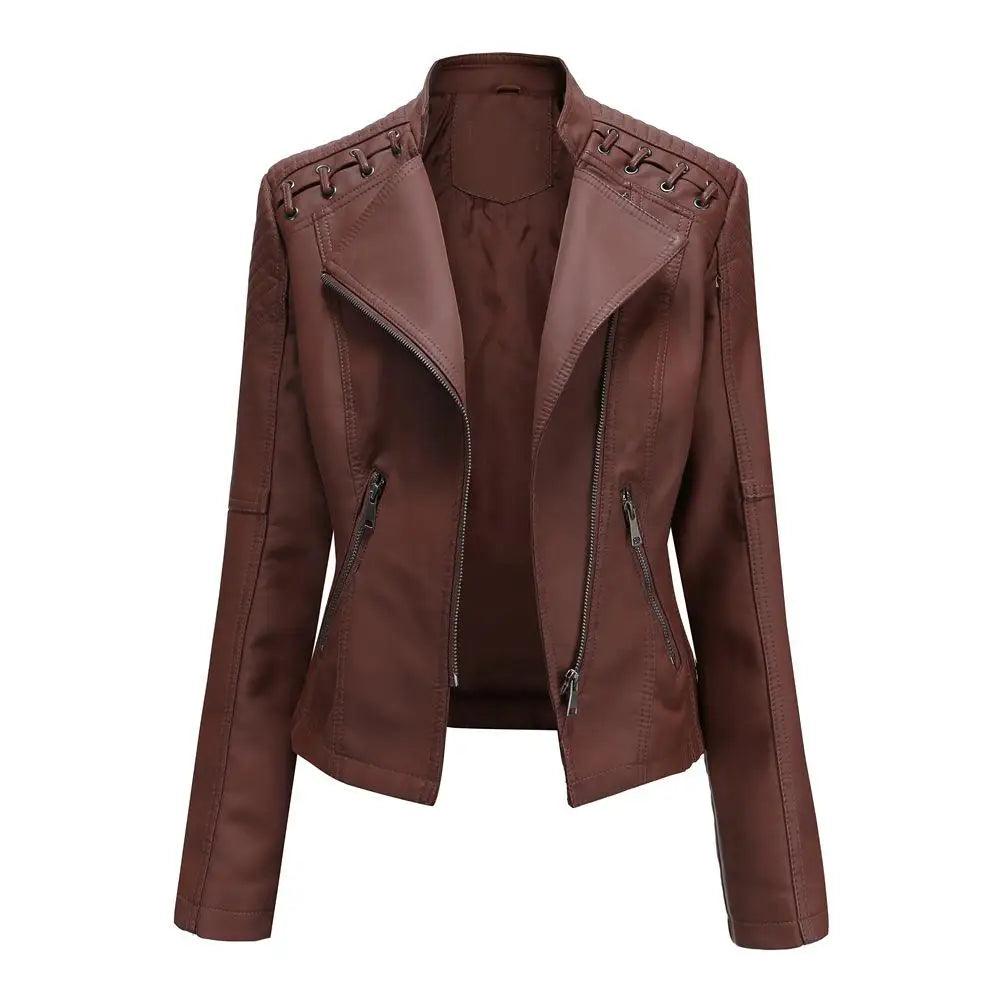 Lace-up Leather Zip-up Jacket