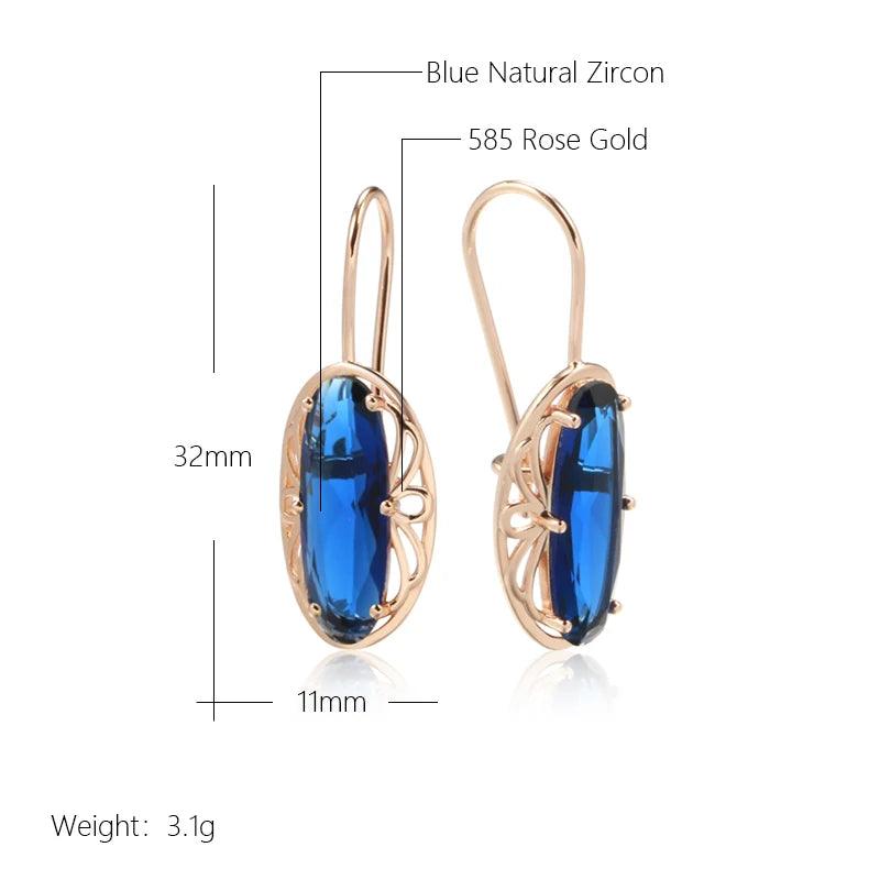 585 Rose Gold Long Vintage Blue Natural Zircon Big Drop Earring - L & M Kee, LLC