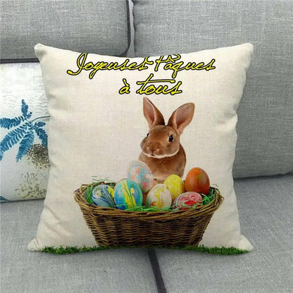 Spring Easter Decorative Cushion Cover 18x18in Pillow Covers Farmhouse Home Decor Cushion Case Eggs Bunny Linen Throw Pillowcase - L & M Kee, LLC