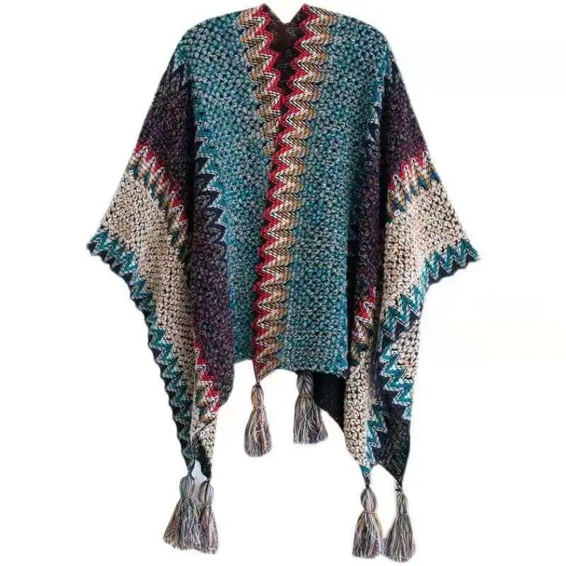 Knitted Poncho Tassel Cloak - L & M Kee, LLC