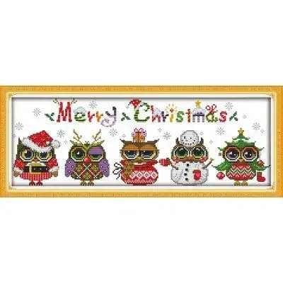 Joy Sunday Cute Owl Cross Stitch 11ct Printed Aida Fabric 14ct Counted Cross Canvas Embroidery DMC Floss Kit DIY Christmas gift - L & M Kee, LLC