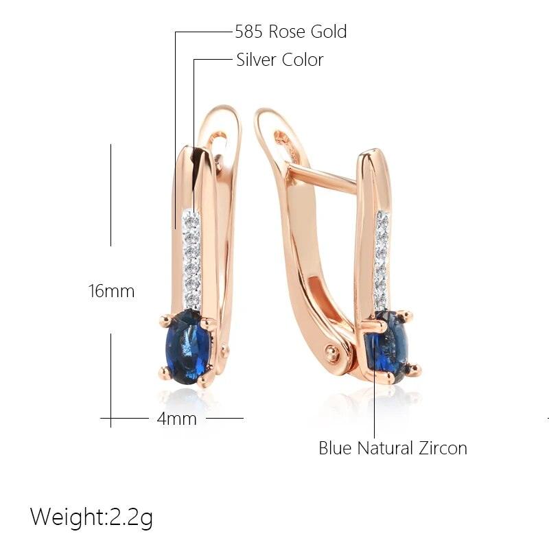 Luxury 585 Rose Gold Blue Natural Stone Vintage Earrings - L & M Kee, LLC