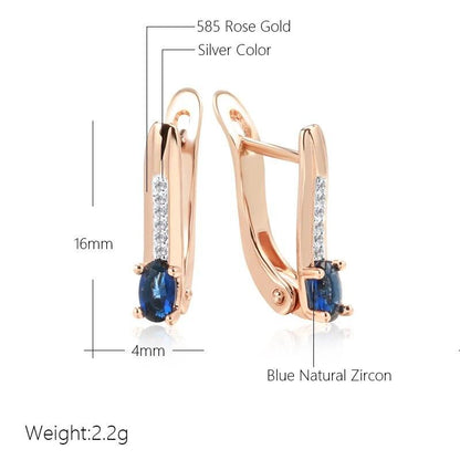 Luxury 585 Rose Gold Blue Natural Stone Vintage Earrings - L & M Kee, LLC