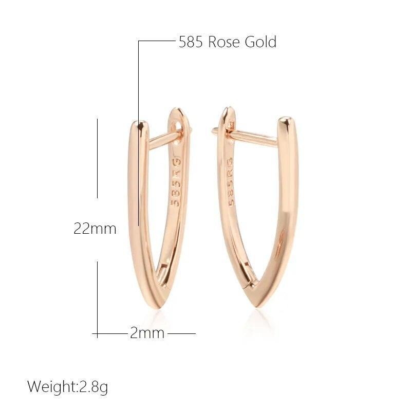 585 Rose Gold Glossy V Shape Dangle Earrings - L & M Kee, LLC