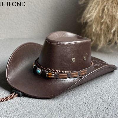 Faux Leather Western Cowboy / Cowgirl Hat - L & M Kee, LLC