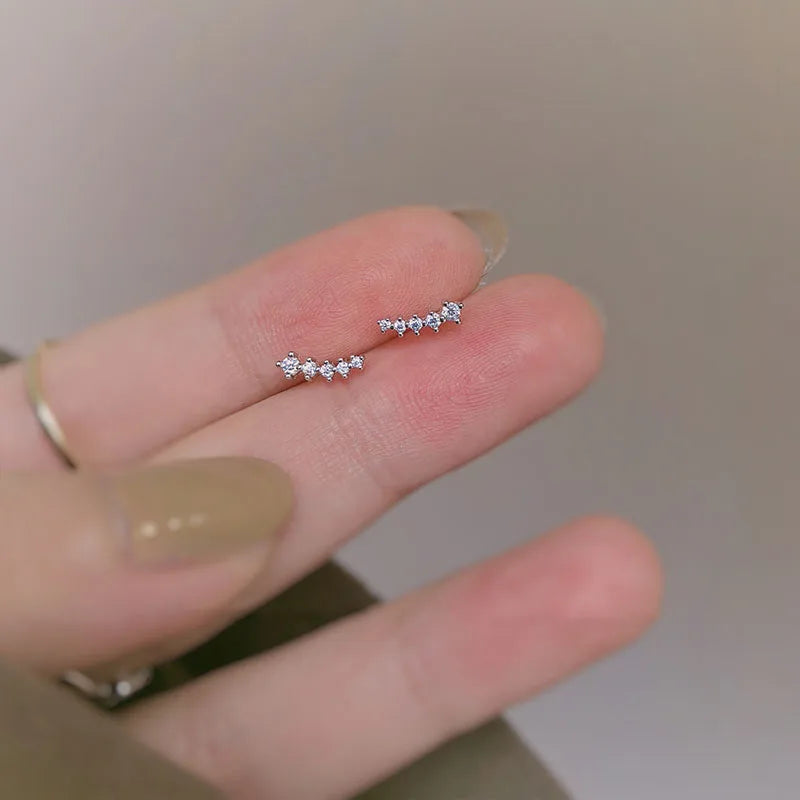 925 Silver Needle Simple Small Stud Earrings Round Cubic Zirconia Minimalist Stud Earrings Gift for Her