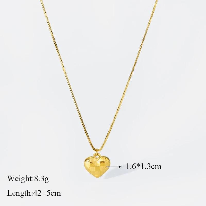 Sweet Checked Pattern Heart Pendant Necklace - L & M Kee, LLC