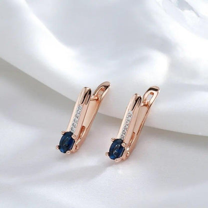 Luxury 585 Rose Gold Blue Natural Stone Vintage Earrings - L & M Kee, LLC