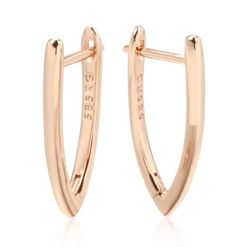 585 Rose Gold Glossy V Shape Dangle Earrings - L & M Kee, LLC